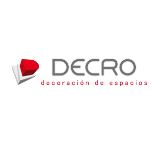 Tipografía para Decro junto a volumen escalonado de acción rojo