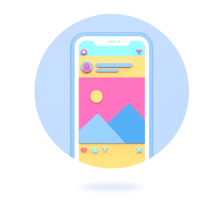 Interfaz de red social en 3d con colores pasteles