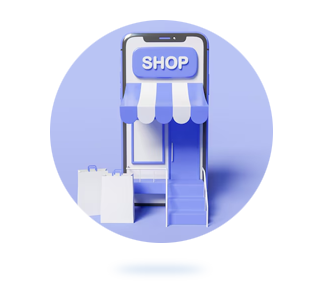 Tienda en 3d con colores pasteles