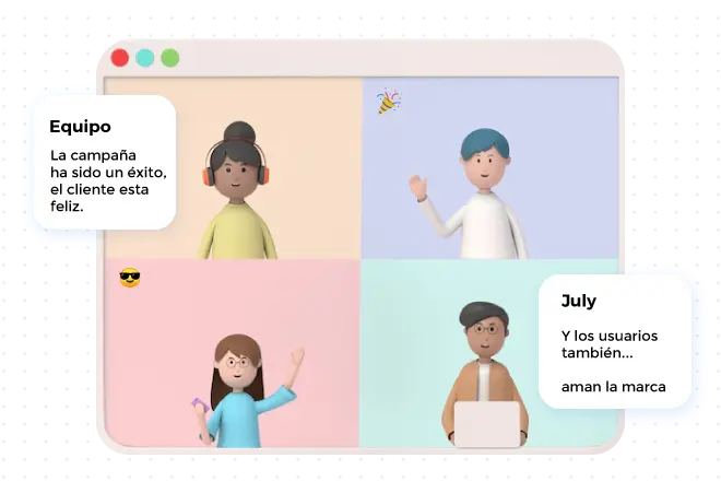 Simulación de reunión virtual con personas en 3d y colores pasteles