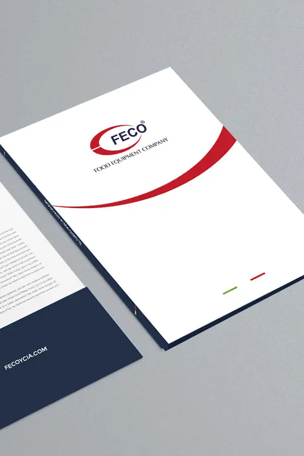 MockUp de carpeta para entrega de documentos oficiales y catálogos a clientes corporativos de FECO Y CIA S.A.S.