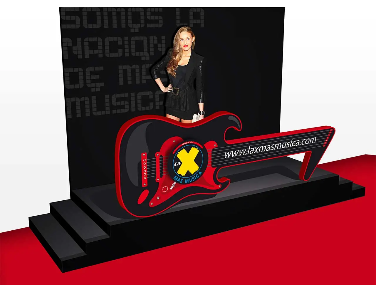 Backing negro, con mujer rubia y una guitarra grande personalizada